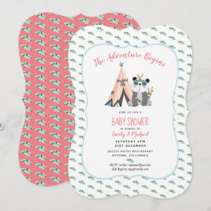 Tribal Panda Baby Girl Shower Invitation
