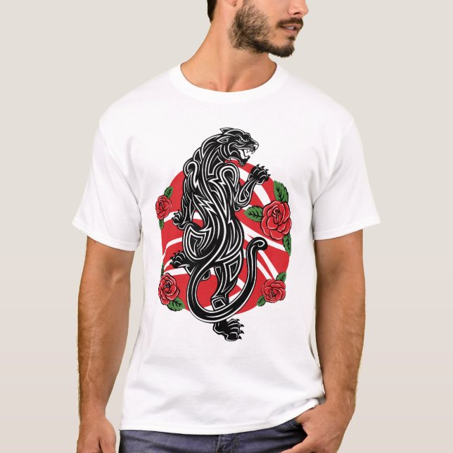 Tribal Panther with Roses T-Shirt (Front)