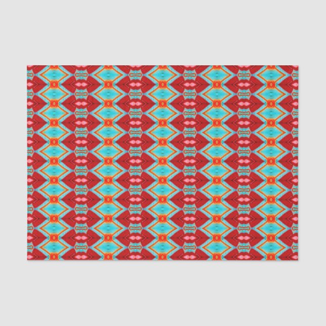Tribal Pattern Red Teal Pink Art Decoupage Tissue Paper (Front)