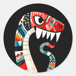 Tribal Patterned Snake with Bold Colours and Sharp Classic Round Sticker