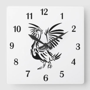 Tribal Pelican Art Black Numbers Square Wall Clock