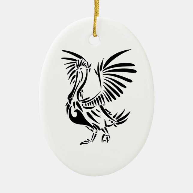 Tribal Pelican Art Ceramic Tree Decoration (Front)