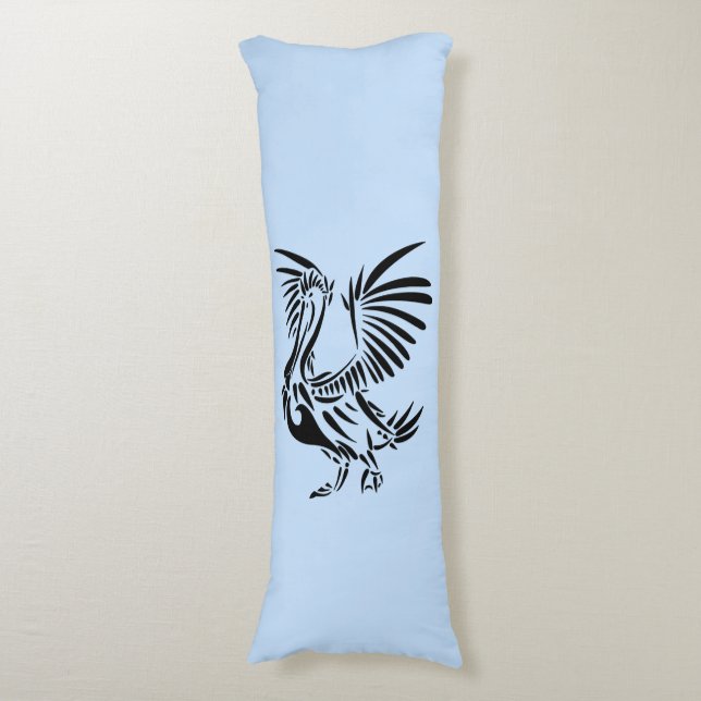 Tribal Pelican Art on Blue Body Cushion (Front Vertical)