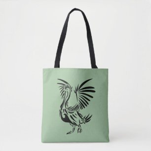 Tribal Pelican Art on Green Tote Bag