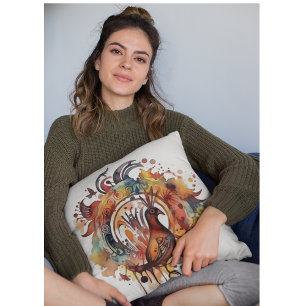 Tribal Phoenix Watercolor Mandala Cushion