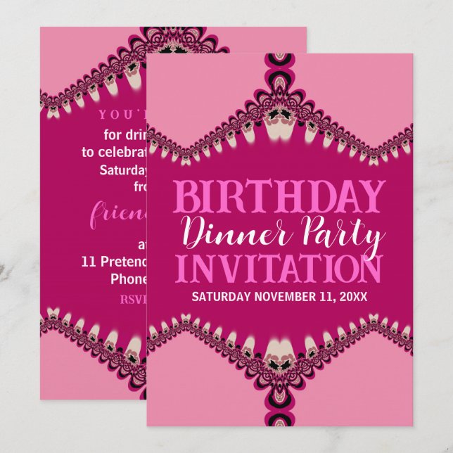 Tribal Pink Lace Birthday Dinner Party Invitations (Front/Back)