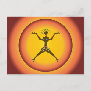 Tribal Primitive Man Glowing Sun Design Postcard
