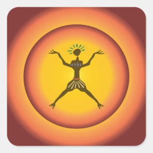 Tribal Primitive Man Glowing Sun Design Square Sticker