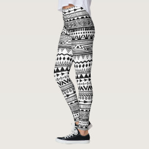 Tribal Print Black and White Aztec Pattern Boho Leggings