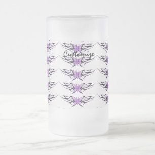 tribal purple butterflies frosted glass beer mug