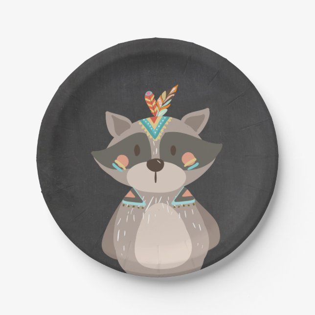 Tribal Racoon Paper Plates Wild one Woodland Boho (Front)
