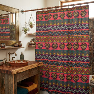 Tribal Radiance Shower Curtain – Vibrant Geometric