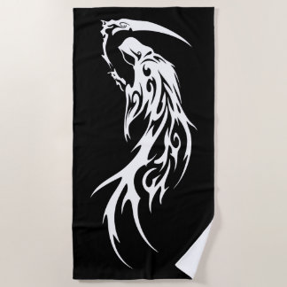 Tribal Reaper Minimal Black and White Dark Design Beach Towel