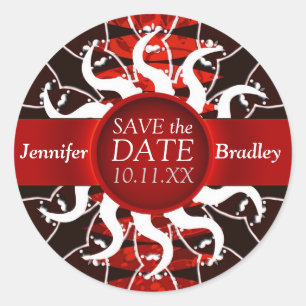 Tribal Red Black/White Sun Save the Date Sticker