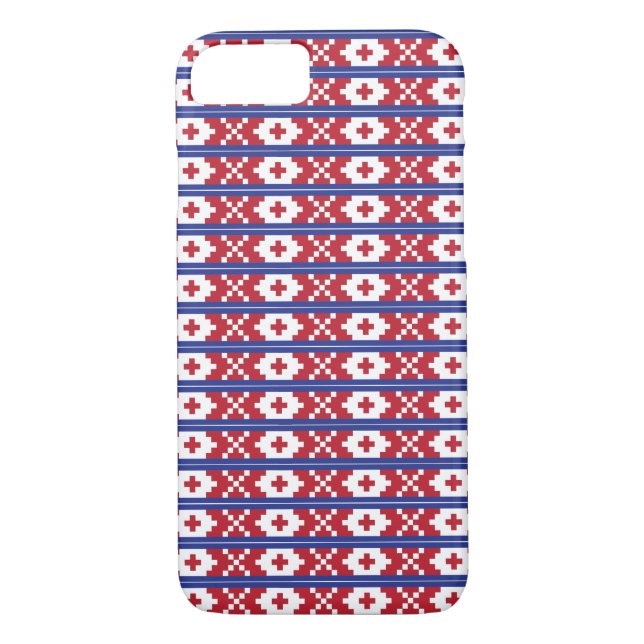 Tribal red, blue, and white folk art pattern Case-Mate iPhone case (Back)