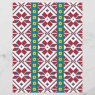 Tribal red, blue, and white star geometric pattern