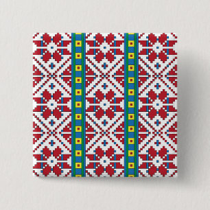 Tribal red, blue, and white star geometric pattern 15 cm square badge