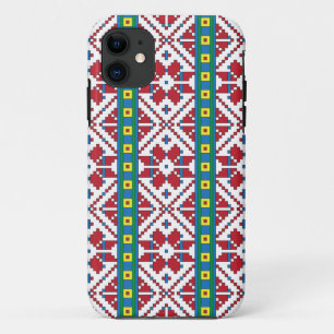 Tribal red, blue, and white star geometric pattern iPhone 11 case