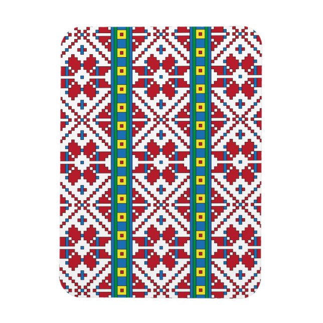 Tribal red, blue, and white star geometric pattern magnet (Vertical)
