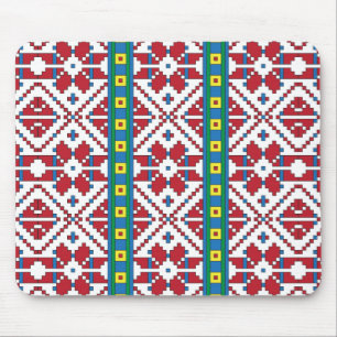 Tribal red, blue, and white star geometric pattern mouse mat