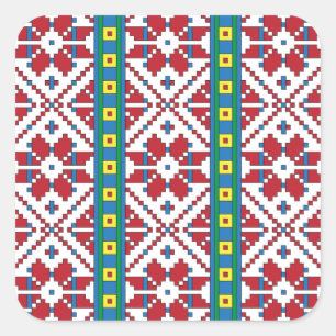 Tribal red, blue, and white star geometric pattern square sticker