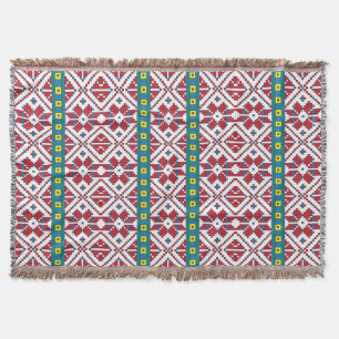 Tribal red, blue, and white star geometric pattern throw blanket