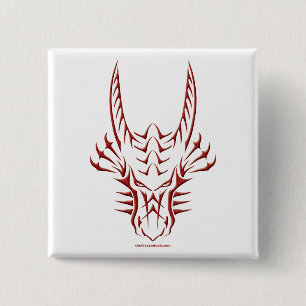 Tribal Red Dragon Head 15 Cm Square Badge