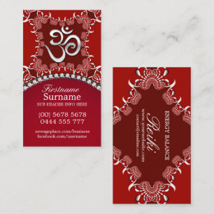 Tribal Red Silver Om Reiki Yoga Business Cards