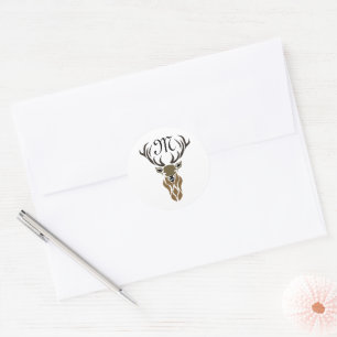 Tribal Red Stag Monogram Classic Round Sticker