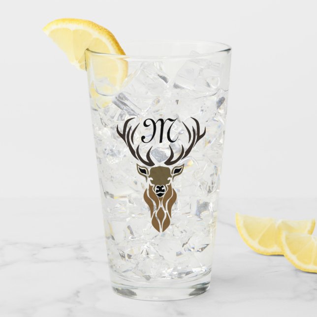 Tribal Red Stag Monogram Glass (Front Ice)