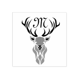 Tribal Red Stag Monogram Rubber Stamp