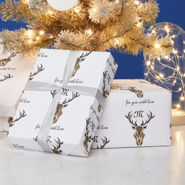 Tribal Red Stag Monogram Wrapping Paper (Holidays)