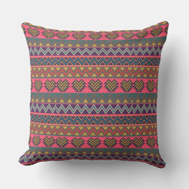 Tribal Rhythm Throw Pillow – Vibrant Geometric (Front)