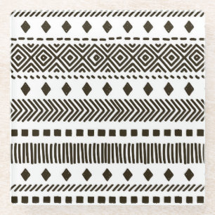 Tribal Rhythms: Ethnic Geometric Patterns Glass Coaster