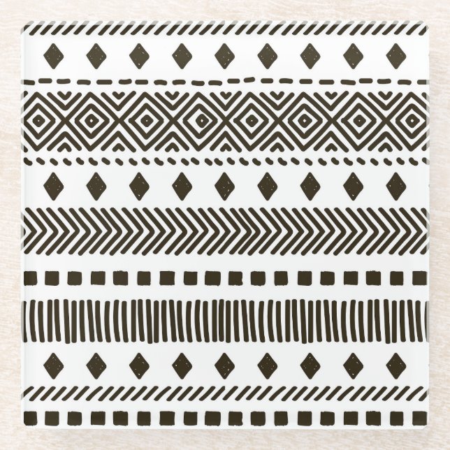 Tribal Rhythms: Ethnic Geometric Patterns Glass Coaster (Front)