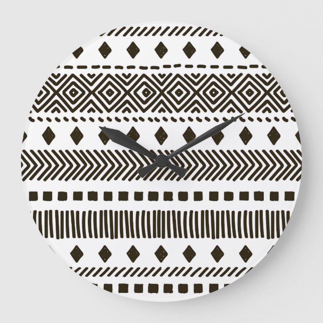 Tribal Rhythms: Ethnic Geometric Patterns Large Clock (Front)