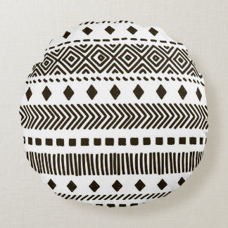 Tribal Rhythms: Ethnic Geometric Patterns Round Cushion