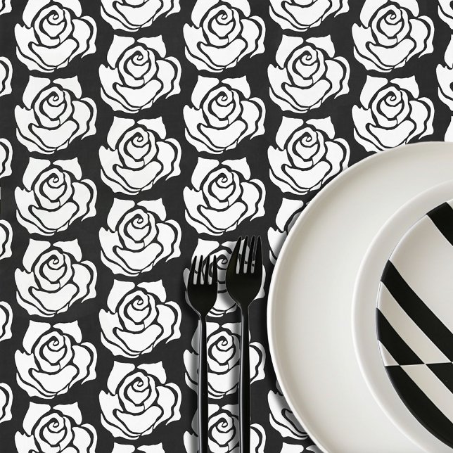 Tribal Rose Black White Tablecloth (Creator Uploaded)