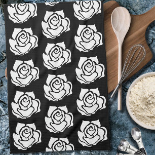 Tribal Rose Black White Tea Towel