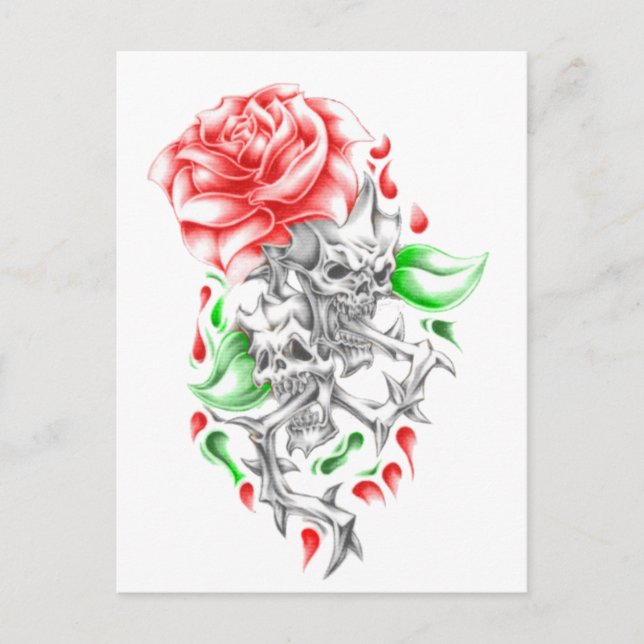 tribal roses skulls postcard (Front)
