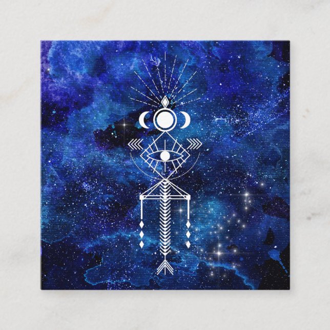 *~* Tribal Sacred Celestial Cosmic Shaman Aztec Square Business Card (Front)