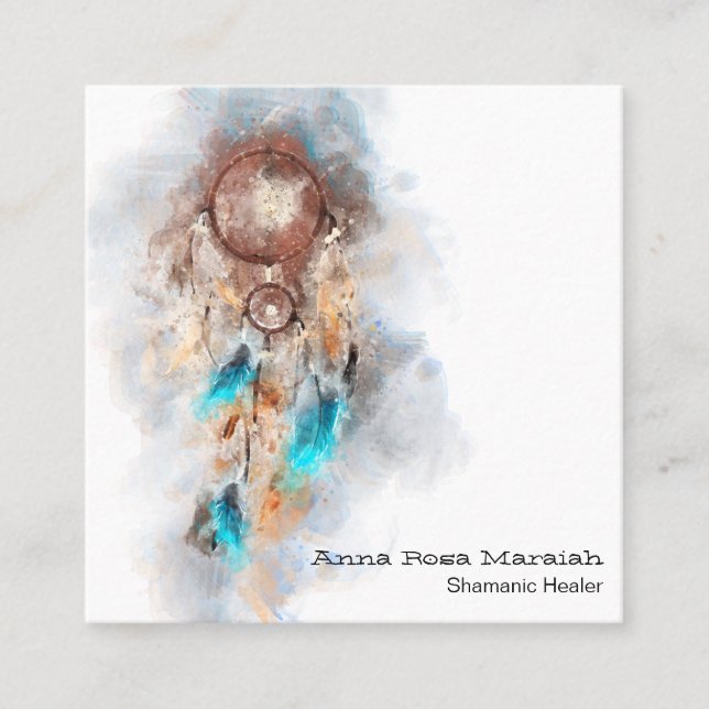 *~* Tribal Sacred Shamen Shamanic Dream Catcher Square Business Card (Front)