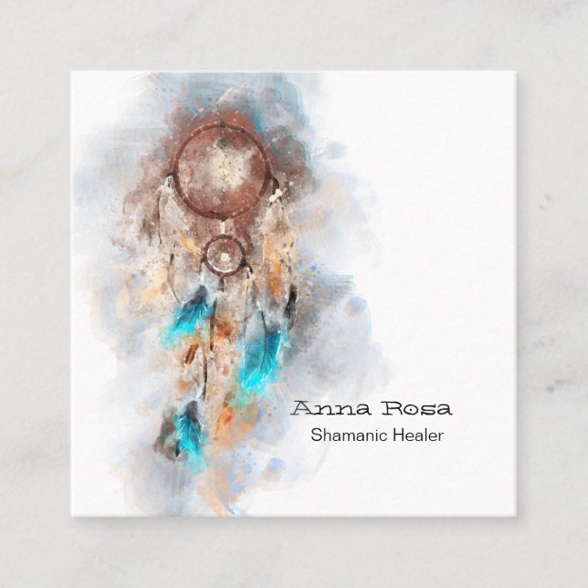 *~* Tribal Sacred Shamen Shamanic Dream Catcher Square Business Card (Front)