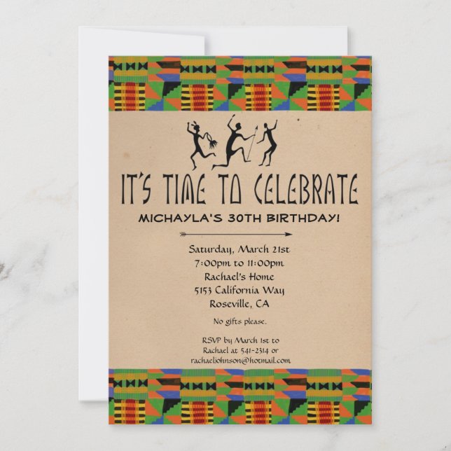 Tribal Safari Party Invite- Kente Cloth CUSTOM Invitation (Front)