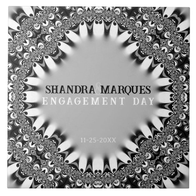 Tribal Satin + Silver Engagement Keepsake Gift Tile (Front)