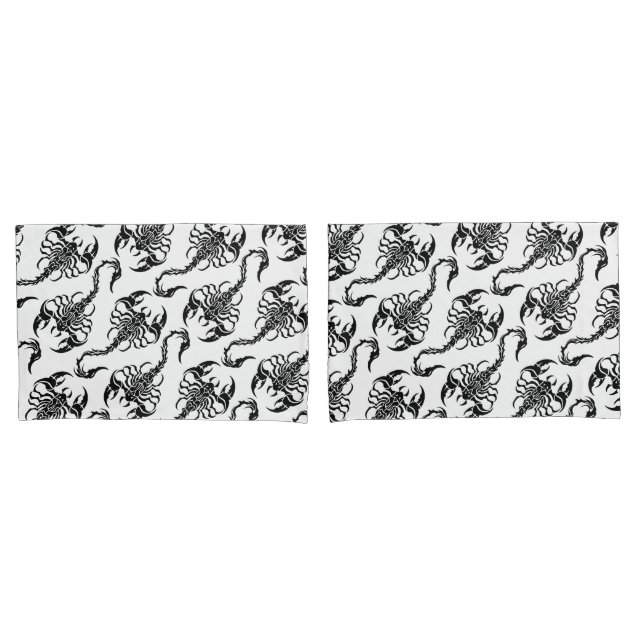 Tribal Scorpion Black and White Pattern Pillowcase (Front-Set)