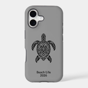 Tribal Sea Turtle, black on gray