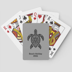 Tribal Sea Turtle, black on gray Playing Cards