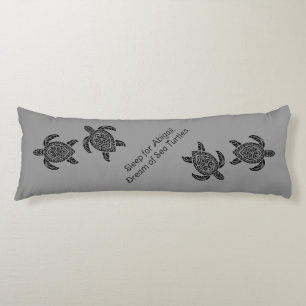 Tribal Sea Turtles and Text in Black on gray Body Cushion