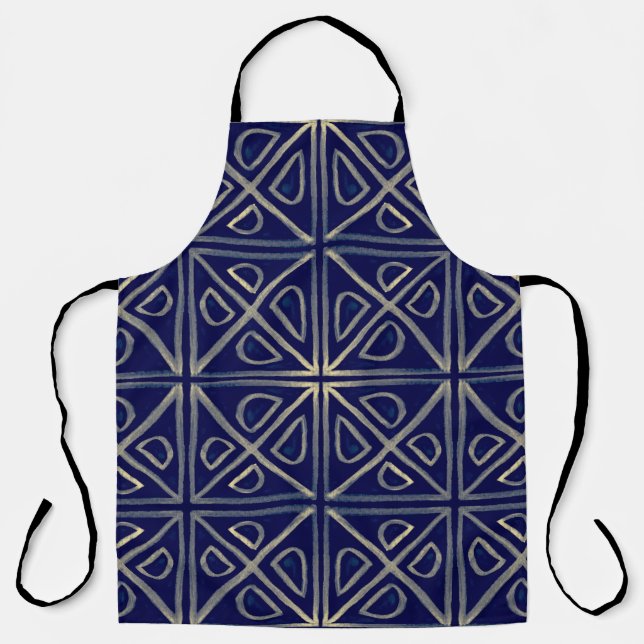 Tribal Seamless Blue Geometric Pattern. Striped Ha Apron (Front)